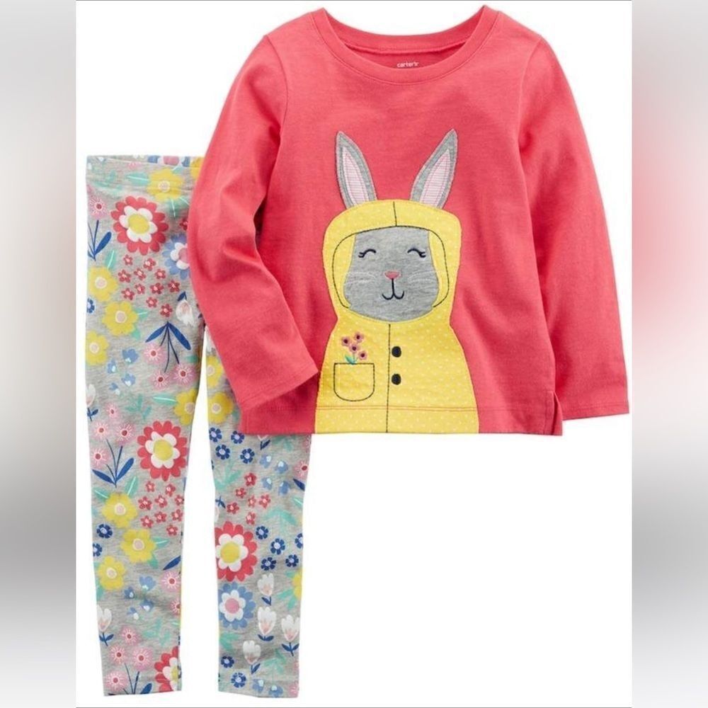 Carter's Girls Bunny In Yellow Raincoat and Floral Pants Outfit SET Size 6m